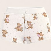 Resim Kadınlar İçin Sevimli Ayıcık Baskılı Pijama Şortları - Rahat Polyester, Düğme Kapamalı Esnek Bel Bandı, Makinede Yıkanabilir, Pembe Vurgularla Beyaz, Günlük Ev Giyimi|Oynak Ayı Tasarımı|Polyester Kumaş 