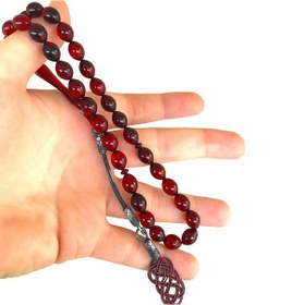 Resim Gümüş Kazaz El Örmesi Püsküllü Ateş Kehribar Tesbih Kırmızı 