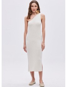 Resim Kemik Tek Omuz Triko Elbise-kemik 