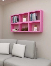 Resim Kitaplık Yan Pembe Renk Duvar Rafı Ikili Takım Pembe 