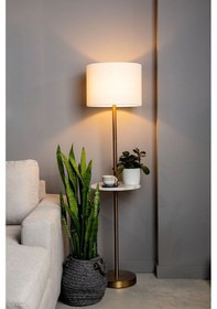 Resim Ömür Avize Metal Modern Tepsili Tek Ayaklı Lambader E27 Krem Şapkalı Beyaz 