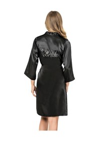 Resim Moon Wear Siyah Kısa Saten Bride Sabahlık Siyah 