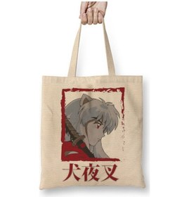 Resim Toyaso Inuyasha Tessaiga - Inuyasha Anime Beyaz Bez Çanta Uzun Saplı Alışveriş Çantası Plaj Çantası Beyaz 