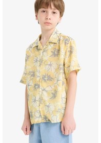 Resim DeFacto Erkek Çocuk Oversize Geniş Kalıp Polo Yaka Desenli Viskon Kısa Kollu Gömlek F5671A825HSYL273 