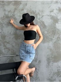 Resim Vikings Jeans Kadın Mavi Kot Mini Etek Mavi 