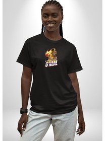 Resim Basketbol Shaquille Oneal Star Ateş Topu Siyah Oversize Unisex Ön Orta Minimal Baskılı Tişört Siyah 