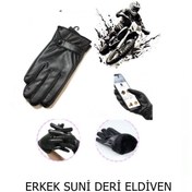Resim Genel Markalar Erkek Suni Deri Eldiven Dokunmatik Ekran Uyumlu 