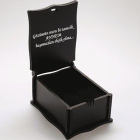 Resim Hediye Notu Yazılı Siyah Ahşap Kolye Küpe Bileklik Set Takı Kutusu - M3 