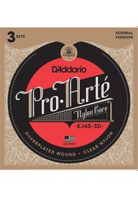Resim D'addario Ej45-3d Pro-arte Klasik Gitar Tel Seti 3'lü Ekonomik Paket - Normal Tansiyon Gümüş Kaplama Sargı, Şeffaf Naylon Üst Teller Ve Profesyonel Standart 