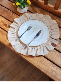 Resim Lizbon Keten Yuvarlak Fırfırlı 2 Li Vintage Amerikan Servis Bej 40x40 