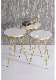 Resim Zigon Sehpa Ve Orta Sehpa Kr Set Gold Beyaz Tel Diğer 