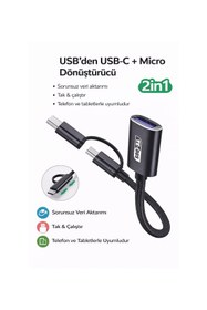 Resim Coverzone USB OTG Adaptör USB to USB-C Micro USB Dönüştürücü Flash Disk Klavye Mouse | TD-C3301 