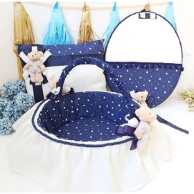 Resim Toptanh.Dükkanı 3 Lü Set Erkek Bebek Lacivert Ayıcıklı Kapı Süsü Yastık Sepet Be Beyaz - Lacivert 