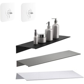 Resim Matkap Gerektirmeyen Yüzen Duvar Rafı - Banyo ve Mutfak için Siyah Alüminyum Çok Amaçlı Depolama Rafları, Tuvalet Dolapları & Aksesuarlar için Yer Tasarrufu Sağlayan Düzenleyici, Çok Yönlü Depolama | Minimalist Tarz | Alüminyum Raf, Banyo Düzenleyiciler ve Saklama, Kullanışlı Raflar 