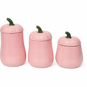 Resim Dekorasyaa 3'lü Kapaklı Balkabağı Çok Amaçlı Seramik Kavanoz - Pembe - 1lt 1,5lt 2lt Pembe 