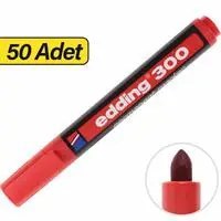 Resim Edding 300 Koli Kalemi Yuvarlak Uçlu Permanent 50 Adet - Kırmızı (5 Kutu) 
