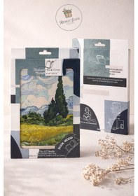 Resim Kitap Kılıfı Ve Metal Kitap Ayracı Seti Van Gogh Selvi Ağaçlı Buğday Tarlası 