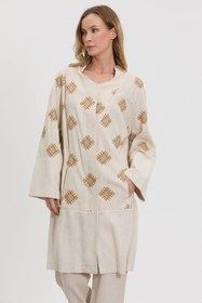 Resim M40264 Melidia Nakış Detaylı Keten Kap / CAMEL 