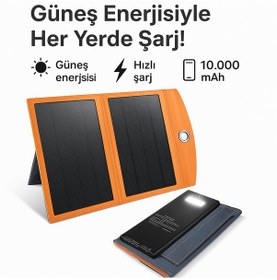 Resim 10w Katlanabilir Güneş Enerjili Powerbank Hızlı Şarj, 10.000 Mah, Kamp Ve Seyahat İçin İdeal 