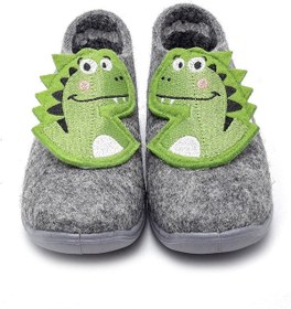 Resim First Step Üç Boyutlu Gri Dinazor Nakışlı Keçe Çocuk Panduf 