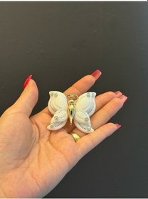 Resim Beyaz Taşlı Kelebek Broş Yaka İğnesi Giyim Aksesuarı 5 x 4 CM Renkli 