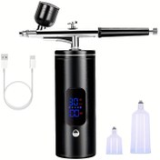 Resim USB Şarj Edilebilir El Tipi Sprey Tabancası Kiti Dijital Ekran ile - 0.3mm Nozul, Boyama için Taşınabilir Kompresör, Tırnak Sanatı, Kuaförlük ve DIY El Sanatları, Çok Fonksiyonlu Hava Kompresörü | Ergonomik Sap | Şeffaf Konteyner 