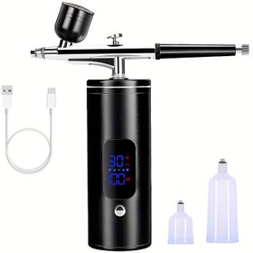 Resim USB Şarj Edilebilir El Tipi Sprey Tabancası Kiti Dijital Ekran ile - 0.3mm Nozul, Boyama için Taşınabilir Kompresör, Tırnak Sanatı, Kuaförlük ve DIY El Sanatları, Çok Fonksiyonlu Hava Kompresörü | Ergonomik Sap | Şeffaf Konteyner 