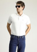 Resim Beyaz Polo Yaka Slim Fit Dar Kesim Nakışlı Süprem Pamuklu Tişört Kigili