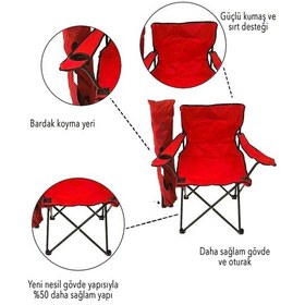 Resim Kapris Katlanır Kamp Sandalyesi Taşıma Çantalı Bardaklıklı Kırmızı 