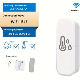 Resim Tuya Wi-Fi Akıllı Sıcaklık & Nem Sensörü - Pil ile Çalışır, Alexa & Google Asistan Uyumlu, Uygulama Kontrolü, Ev Otomasyonu için Hub Gerektirmez 