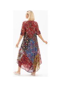 Resim Eliş Şile Bezi Uzun Kol Vual Patchwork Uzun Elbise Kırmızı 