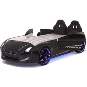 Resim Siyah Arabalı Yatak Kapıları Açılan Gtr Full Ledli Kumandalı Ve Müzikli 