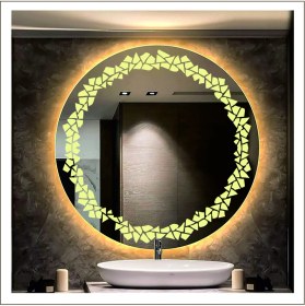 Resim Dnr-Mirror50 Cm Günışığı Ledli Tasarım Kumlamalı Banyo Aynası Makyaj Aynası Işıklı Ayna 