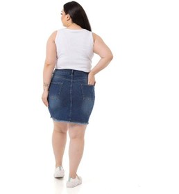 Resim Disentis Büyük Beden Eteği Püsküllü Düğme Detaylı Mavi Denim Mini Etek-mavi Mavi 