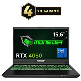 Resim Monster Abra A5 V21.8 Intel Core 7 250H 15.6" 16 GB RAM 500 GB SSD RTX4050 FreeDOS 144Hz Gaming Laptop 
