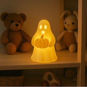 Resim Atsutech Balkabağı Tutan Sevimli Hayalet Masa Lambası - 3D Baskı Dekoratif Gece Lambası (Pilli Mum Hediyeli) 