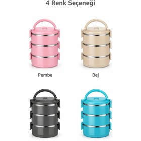 Resim Feyza Design 3 Katlı Sızdırmaz Yemek Termosu, Microdalga Isınabilen Sefer Tası 