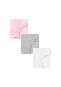 Resim 3 Adet Pamuklu Ve Lastikli 60 X 120 Cm Penye Bebek Çarşaf-pembe-beyaz-gri 