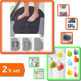 Resim Hereveoyuncak Sihirli Su Emici Kaydırmaz Banyo Paspası + 10 Adet Renkli Ok Işareti Kablo Sabitleyici 2li Set B6T8 