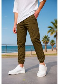 Resim Fitgiyim Kargo Cepli Paraşüt Kumaş Haki Renk Erkek Pantolon-1818 haki 