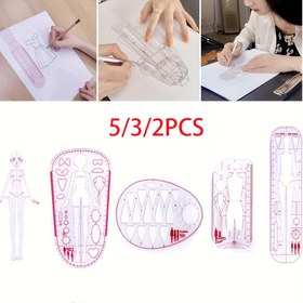 Resim 3/2 adet Moda Çizim Şablonu Cetvel Seti, Kadın Dikiş İnsan Figürü Tasarımı, Giyim Ölçüsü Eğrisi Cetveli, A4 Desen Kağıdı Taslak Çizim 