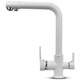 Resim İdeal Mağaza Su Arıtma Cihazı için 3 Yollu Oval L Borulu Beyaz Musluk 