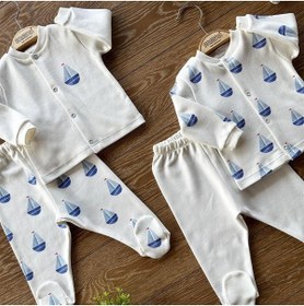 Resim PATSAN Organik Pamuk 4'lü Bebek Alt Üst Patikli Pijama Takım Yelken 