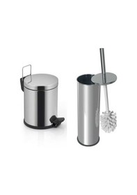 Resim Wc Fırçası Krom 3 Litre Çöp Kovası Ikili Set Krom 