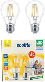 Resim Ecolite 6,5W LED Filament Ampul E27 | 60W Eşdeğer | 2700K Sarı Işık | 810 Lümen | 2’li Paket | Enerji Sınıfı E 