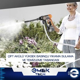 Resim PİNK İTHALAT Çift Akülü Şarjlı Yüksek Basınçlı Oto Araba Bahçe Yıkama Sulama Ve Temizleme Tabancası Makinesi 