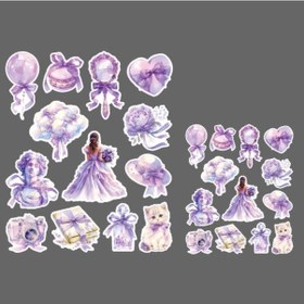 Resim Journal Süsleme-mor Lady- Ajanda Defter Süsleme-violet Lady-vintage Sticker Set Mat Kağıt - 2li Etiket Seti Sarı 