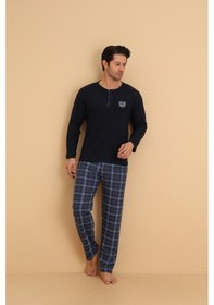 Resim Wordex Flkn 7015 İnterlok Kışlık Ekose Pijamalı Erkek Pijama Takımı Lacivert 