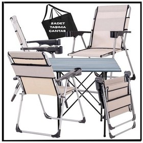 Resim Kestane - Taşıma Çantalı 4 Adet Katlanır Kamp Sandalyesi Ve Alüminyum Masa Seti - A2 Kestane Kahverengi 