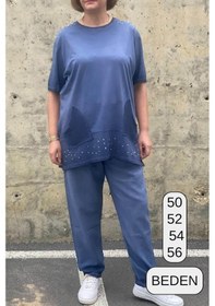 Resim Mia Butik Büyük Beden Verona İndigo Keten Takım İndigo 